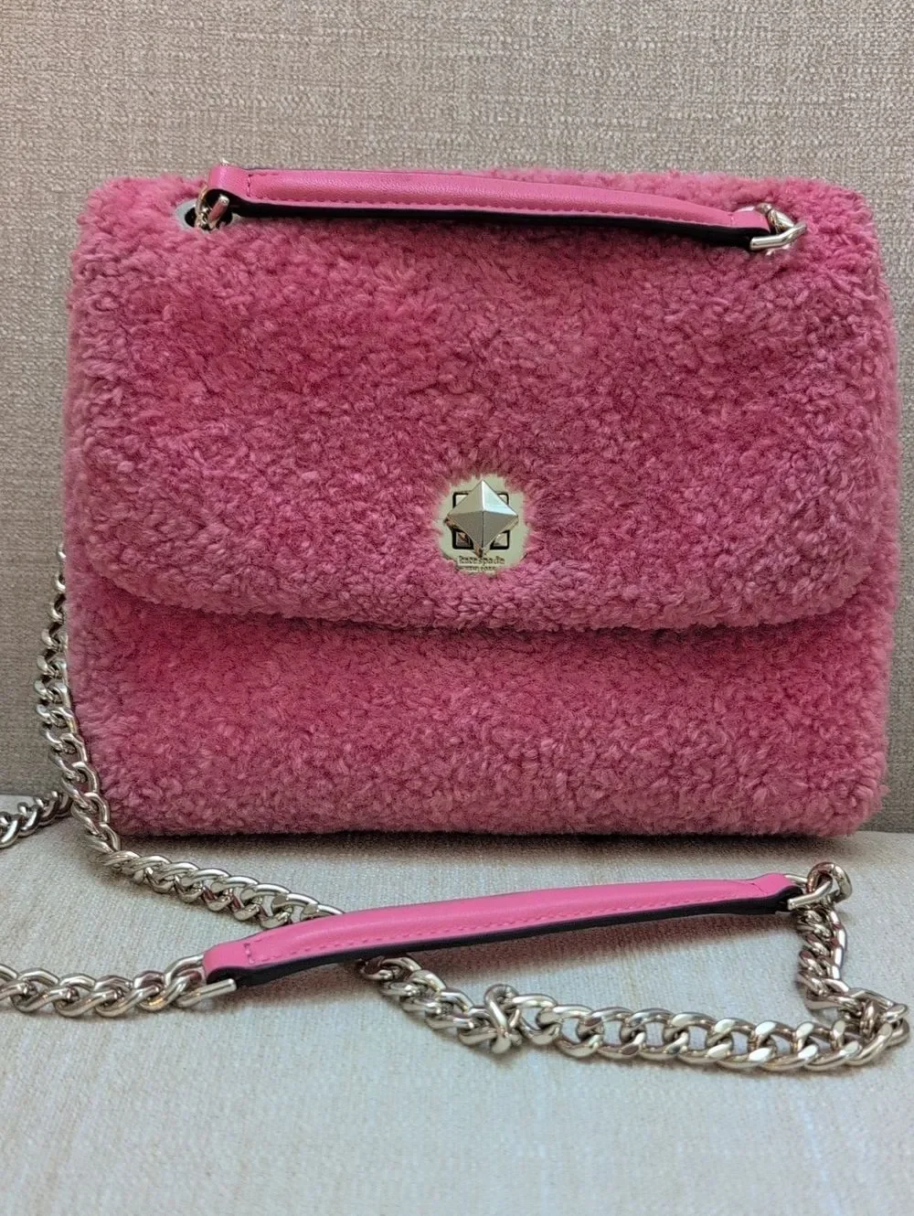 Kate Spade Natalia Faux Fur Small Flap Crossbody Shoulder Bag Pink Purse